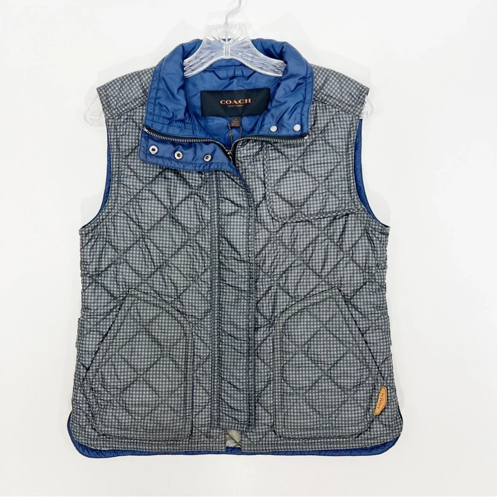 Coach Quilted Gingham Vest in Loden Navy Size Small